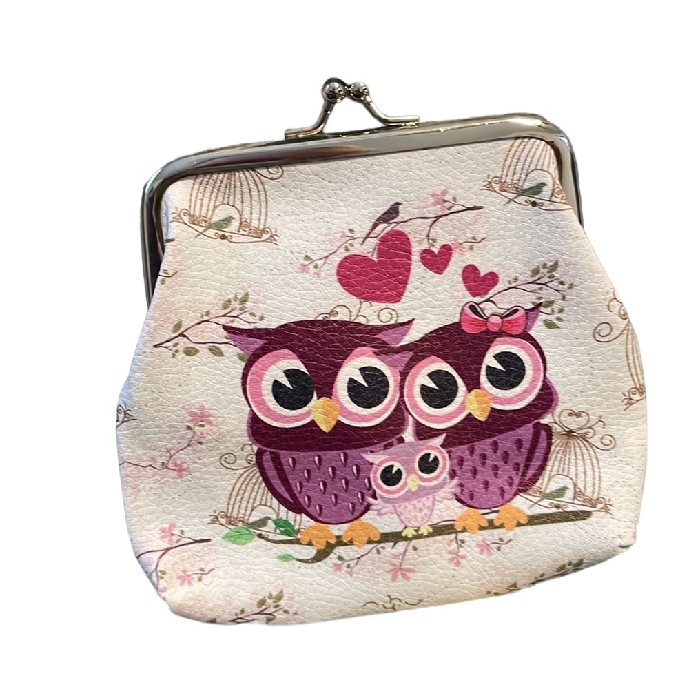 Faux leather owl family coin purse. NWT.